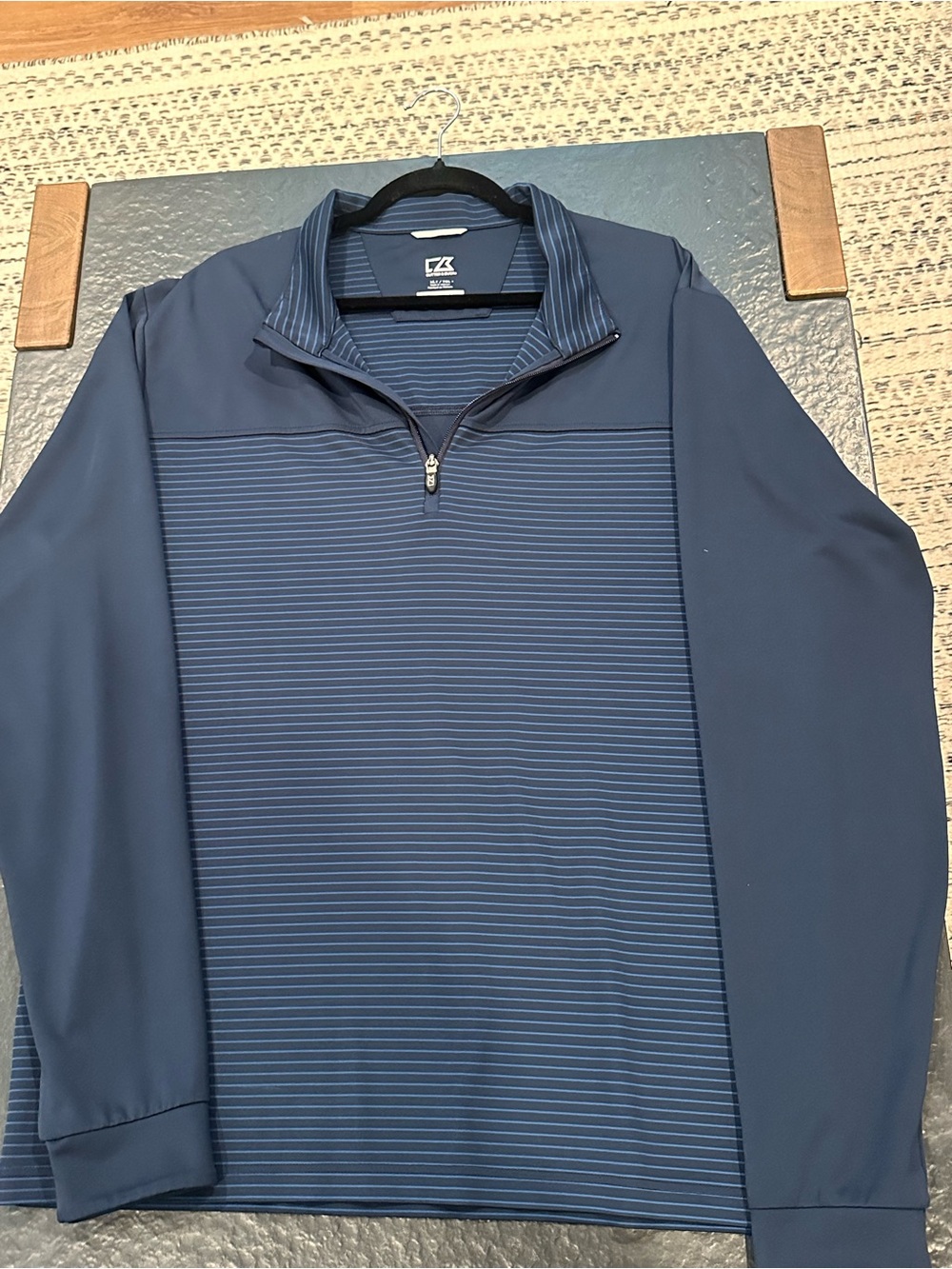 Cutter & Buck Navy Striped Quarter-Zip Pullover